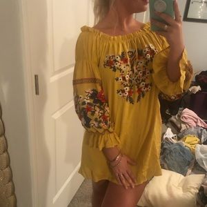 Yellow off the shoulder mini dress